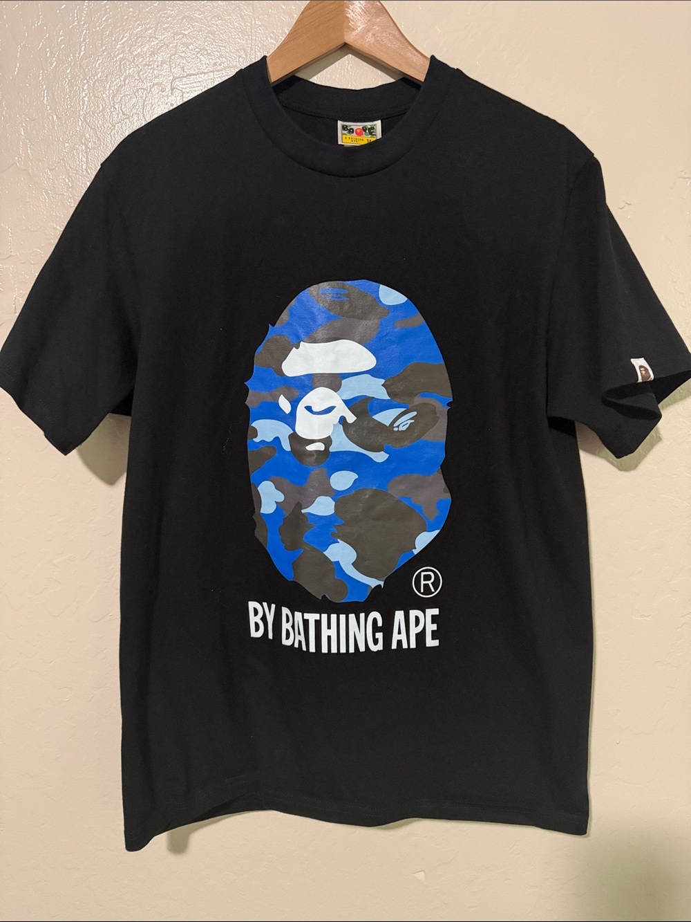 Bape ABC Camo By Bathing Ape Head Logo Graphic T Shirt Black Blue Size M